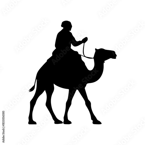 Desert traveler riding camel silhouette vector