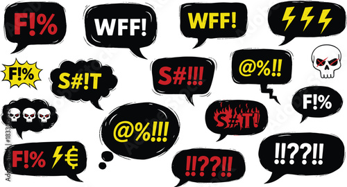 Expressive outburst bubbles with comic book style profanity for modern, edgy designs, perfect for social media, branding, and impactful visual communication