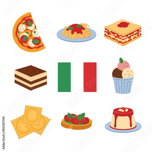 A vibrant collection of traditional Italian culinary delights, showcasing diverse and iconic dishes