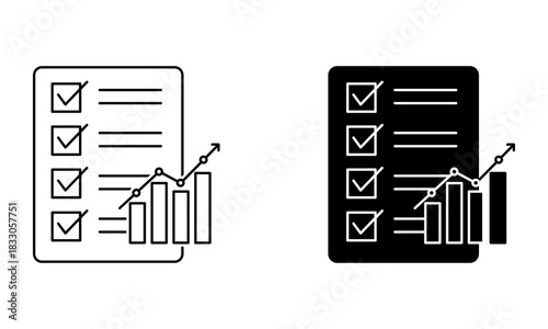 a checklist, bar graph, and line chart representing business analysis icon vector