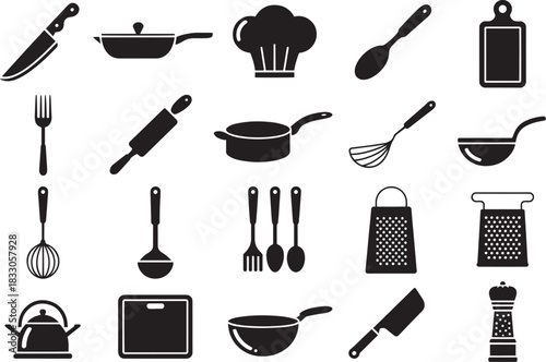 Kitchen cookware and utensil silhouettes vector pack