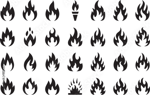 fire icons set with unique flame silhouettes