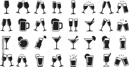 Celebration Glasses Silhouette Icon Set Vector Collection