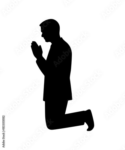 Praying person silhouette. Religion pray simple icon.