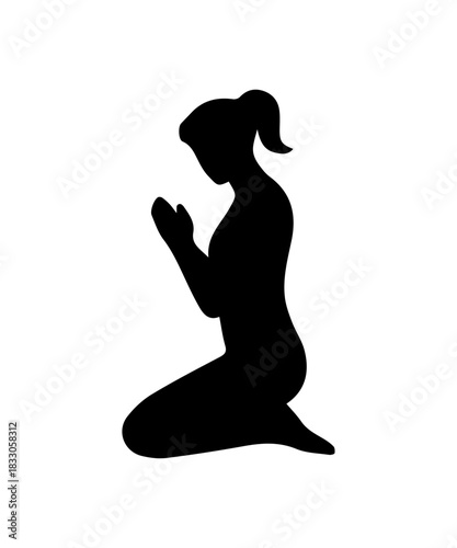 Praying person silhouette. Religion pray simple icon.