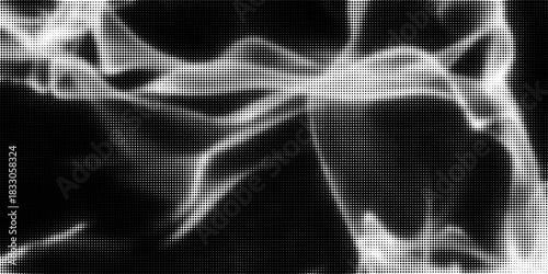 Grunge halftone gradient background. Faded grit noise texture. White and black sand wallpaper. Retro pixelated backdrop. Anime or manga style comic overlay. graphic design textured template modern