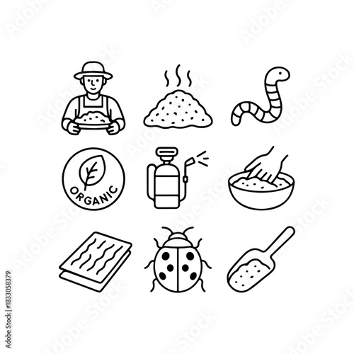 Gardening and organic farming icons set