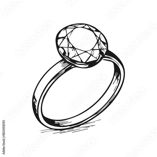 Wedding ring drawn icon. Hand drawn engraved jewelry sketch illustration.