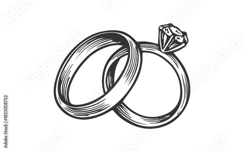 Wedding rings drawn icon set. Hand drawn engraved jewelry sketch illustration.