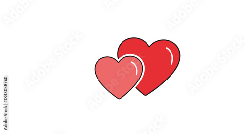 Two vibrantly colored red and pink hearts layered together symbolizing love romance and affection on a white background.