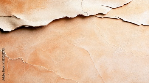 Close-up of torn paper with a textured surface, showing cracks and rough edges, creating an abstract background.