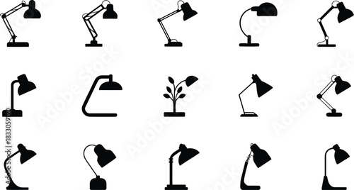 Collection of various table lamps silhouettes in black color modern and classic designs for interior decoration study reading or office spaces vector illustration