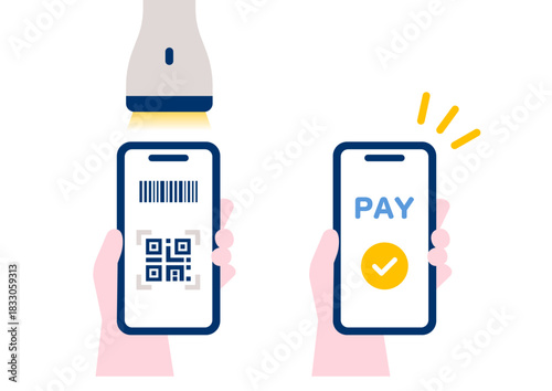 スマホでキャッシュレス決済をする手元のイメージイラスト