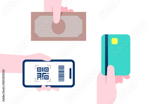 現金やキャッシュレス決済の手元のイメージイラスト