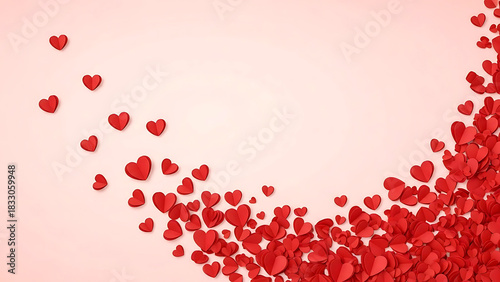 A swirl of red hearts cascading across a soft pink background for valentines day