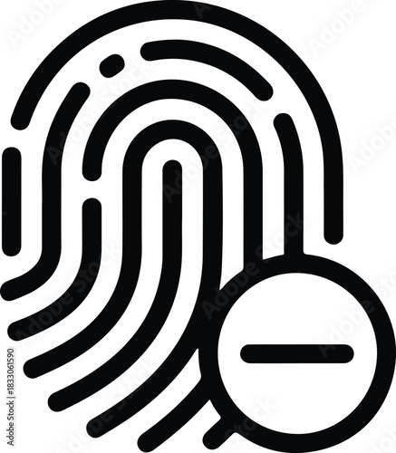 Black fingerprint icon with a minus sign in a circle
