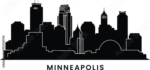Minneapolis skyline silhouette black and white cityscape