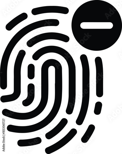 Black fingerprint icon with minus symbol delete remove 2