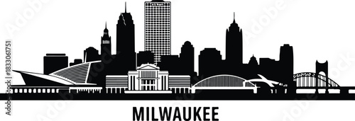 Milwaukee skyline silhouette with iconic buildings and bridges