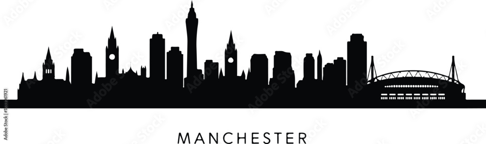 Obraz premium Black silhouette of the manchester city skyline
