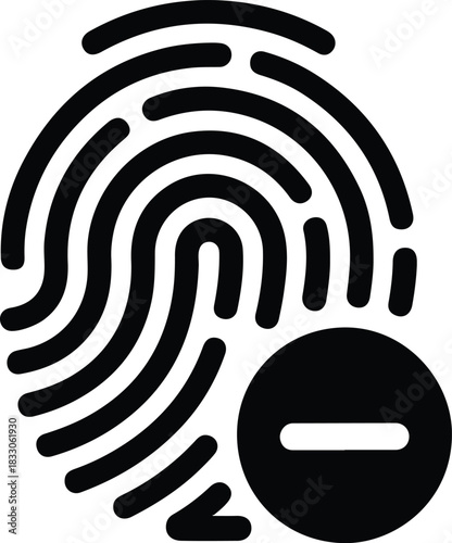 Black fingerprint icon with minus symbol delete remove