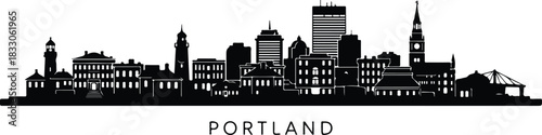 Portland oregon city skyline silhouette black and white