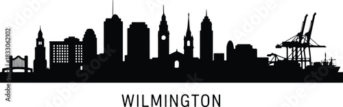 Wilmington delaware skyline silhouette with industrial crane