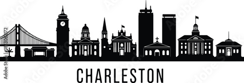 Charleston south carolina skyline silhouette black and white