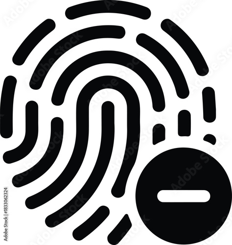 Black fingerprint icon with minus symbol remove delete 9