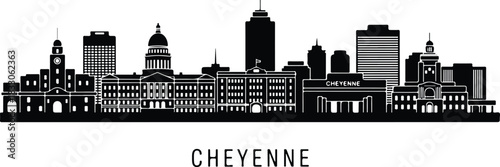 Cheyenne wyoming city skyline silhouette black and white