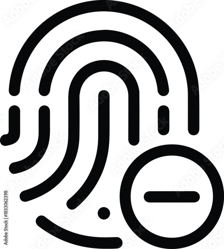 Black fingerprint icon with minus symbol remove delete 11