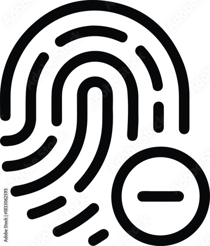 Black fingerprint icon with minus symbol remove delete 12