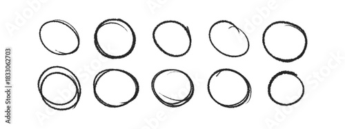 Hand drawn crayon circles set. Brushstroke texture circles. Vector EPS 10