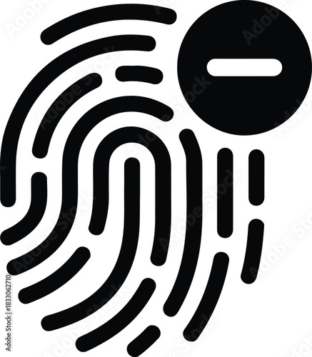 Black fingerprint icon with minus symbol remove delete