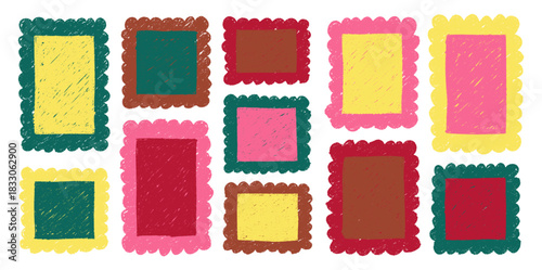 Hand drawn crayon rectangles set. Brushstroke texture rectangle frames. Vector EPS 10