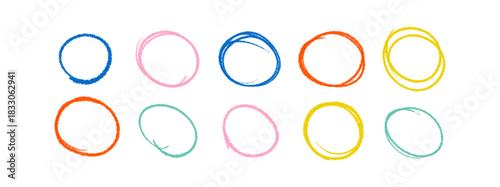 Hand drawn crayon circles set. Brushstroke texture circles. Vector EPS 10