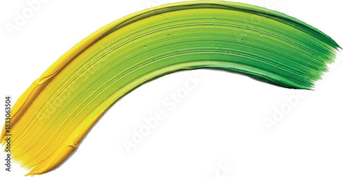 A vibrant yellow to green gradient paint brush stroke.
