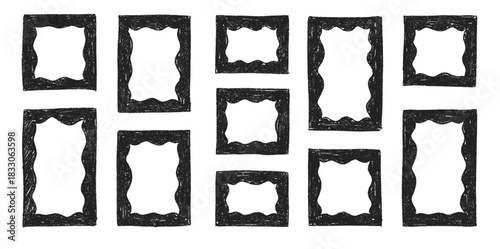 Hand drawn crayon rectangles set. Brushstroke texture rectangle frames. Vector EPS 10