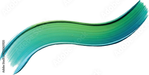 A vibrant green and blue wavy paint brush stroke.