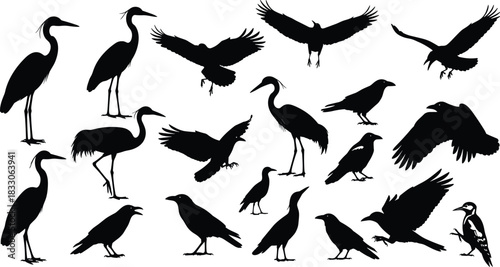 Stylized Black Tree Silhouette with Roots and Lush Foliage Vector Illustration, Perfect for Nature, Ecology, Life, Decoration, and Organic Logo Design Element, Isolated on White.