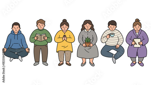 Diverse Group Sitting in Meditation or Contemplation