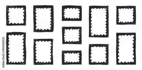 Hand drawn crayon rectangles set. Brushstroke texture rectangle frames. Vector EPS 10