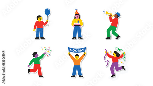 Cheerful Celebration: Cartoon Figures at a Birthday Party