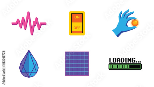 Assorted Graphic Icons on White Background