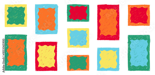Hand drawn crayon rectangles set. Brushstroke texture rectangle frames. Vector EPS 10