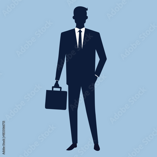 Minimalist businessman silhouette holding a briefcase isolated on white background