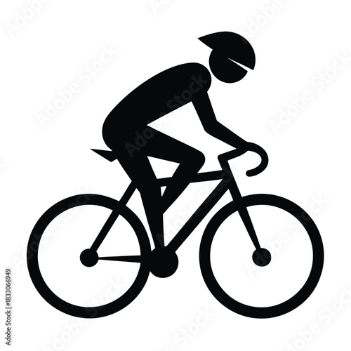 Dynamic cyclist silhouette in motion on a bicycle clean lines isolated on white background