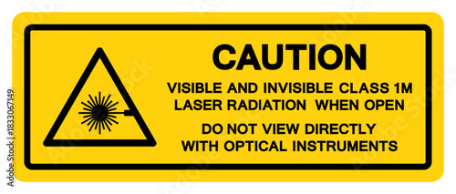 Caution Visible and Invisible Class 1M Laser Radiation Symbol Sign,Vector Illustration, Isolate On White Background Label.EPS10