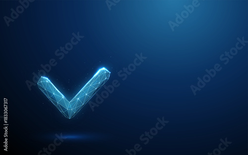 Blue check mark icon. Approval, correctness, completed task, positive feedback, agreement, acknowledgment, compliance, verification process concept