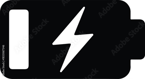 Black battery icon with white lightning bolt power 1